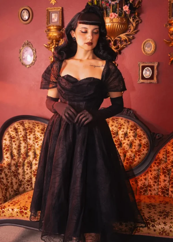 Witchwood Octavia's Web Spider Web Swing Dress Black