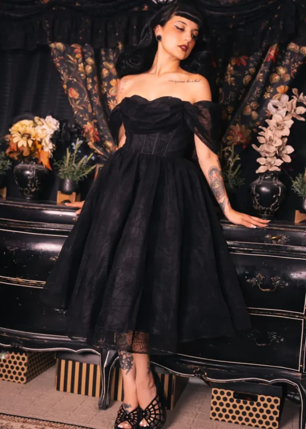 Witchwood Octavia's Web Spider Web Swing Dress Black