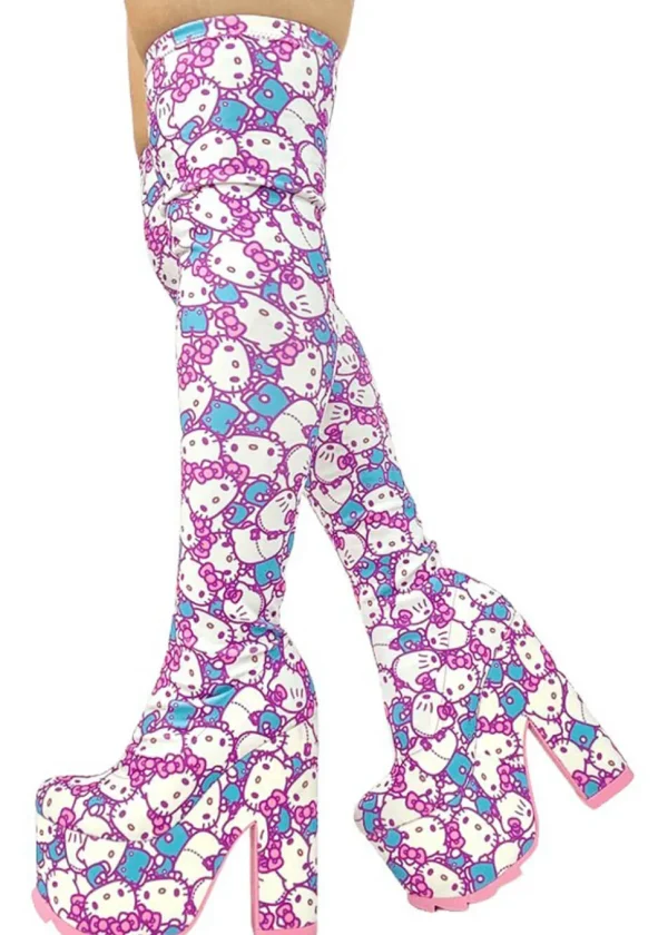 YRU Shoes x Hello Kitty Labyrinth Kawaii Platform Boots White